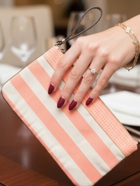 LOFT Peach and Beige Striped Wristlet